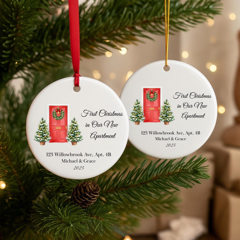 Personalized New Apartment Christmas Ceramic Ornament 2025: 1st Xmas Ornament in Our New Apartment Gift