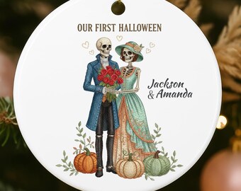 Personalized Halloween Couple Skeleton Ornament Gift: Custom Our First Halloween Gothic Ornament Gift