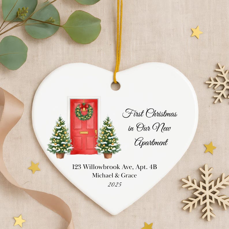 Personalized New Apartment Christmas Ceramic Ornament 2025: 1st Xmas Ornament in Our New Apartment Gift