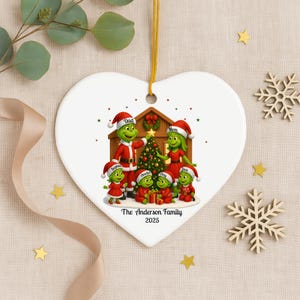Personalized Grinch Family Christmas Ornament 2025: Xmas Grinch Family of 6 Keepsake Ceramic Ornament