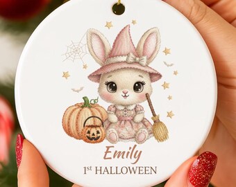 Personalized Babys Girls Halloween Ceramic Ornament Gift: Spooky Girls Halloween 1st Birthday Ornament Gift