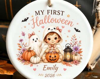 Personalized Babys Halloween Ceramic Ornament Gift: Spooky Baby Halloween 1st Birthday Ornament Gift
