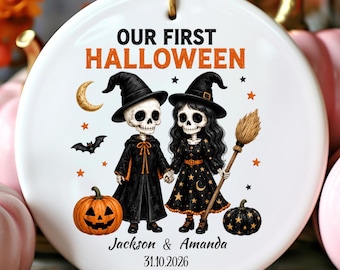Personalized Halloween Couple Gothic Ornament Gift: First Halloween Gothic Wedding Ornament Gift
