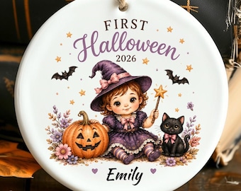 Personalized Fall Baby’s Girl Shower First Halloween Ornament Gift: Baby Girl 1st Halloween Ornament Gift