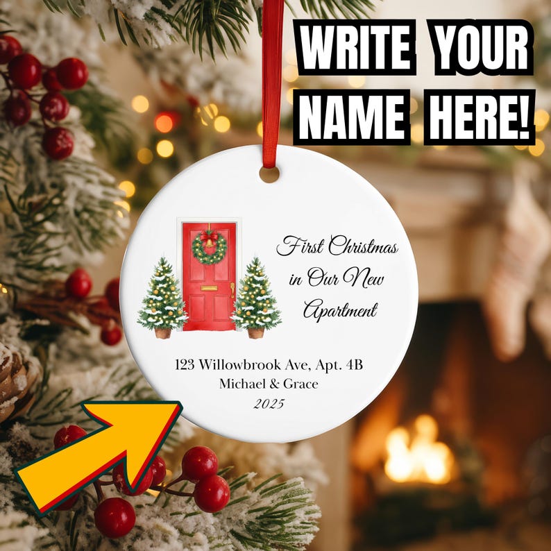 Personalized New Apartment Christmas Ceramic Ornament 2025: 1st Xmas Ornament in Our New Apartment Gift