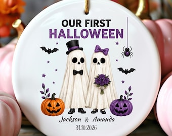 Personalized Halloween Couple Party Favor Spooky Gothic Ornament Gift: Halloween Ghost Ornament Gift