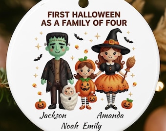 Personalized Halloween Spooky Family of 4 Ornament Gift: Vintage Spooky Family Keepsake Ornament Gift