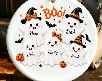 Personalized Spooky Halloween Family of 3 Ceramic Ornament Gift: Halloween Family Ghost Ornament Gift