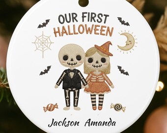 Personalized Halloween Couple Wedding Ceramic Ornament Gift: Spooky Custom Our First Couple Ornament Gift