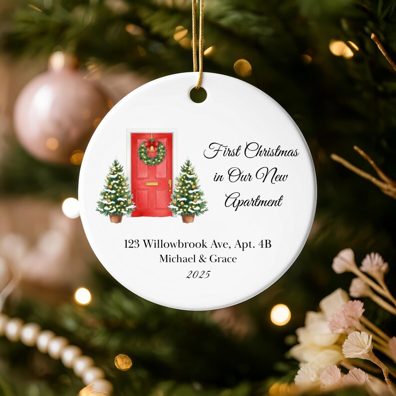 Personalized New Apartment Christmas Ceramic Ornament 2025: 1st Xmas Ornament in Our New Apartment Gift