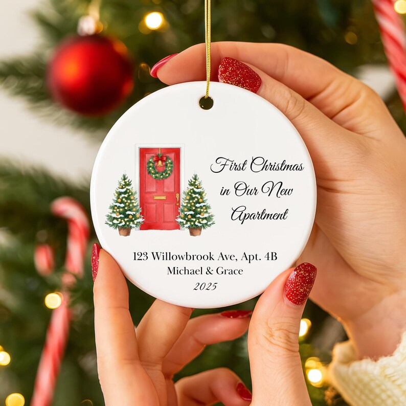Personalized New Apartment Christmas Ceramic Ornament 2025: 1st Xmas Ornament in Our New Apartment Gift