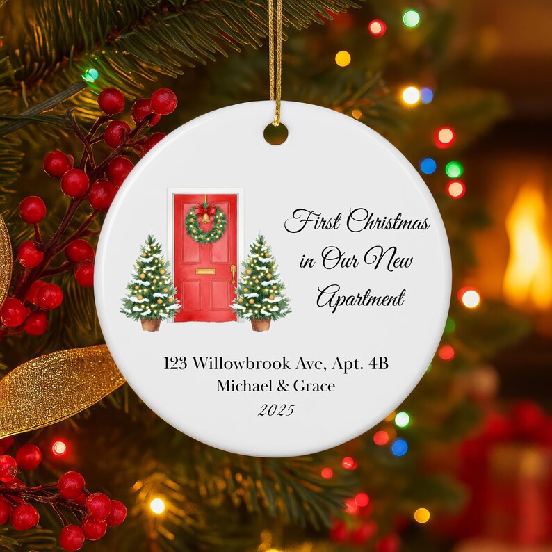 Personalized New Apartment Christmas Ceramic Ornament 2025: 1st Xmas Ornament in Our New Apartment Gift