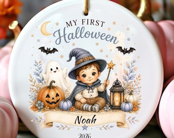 Personalized Fall Baby’s Boy Halloween Ornament Gift: Spooky Baby’s My 1st Halloween Shower Ornament Gift