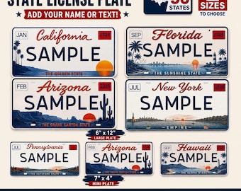 Personalized State License Plate Kids Mini All 50 States Gift: Sizes 6x12,4x7 Golf Cart Motorcycle Plate