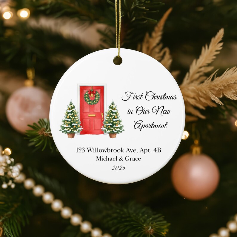 Personalized New Apartment Christmas Ceramic Ornament 2025: 1st Xmas Ornament in Our New Apartment Gift