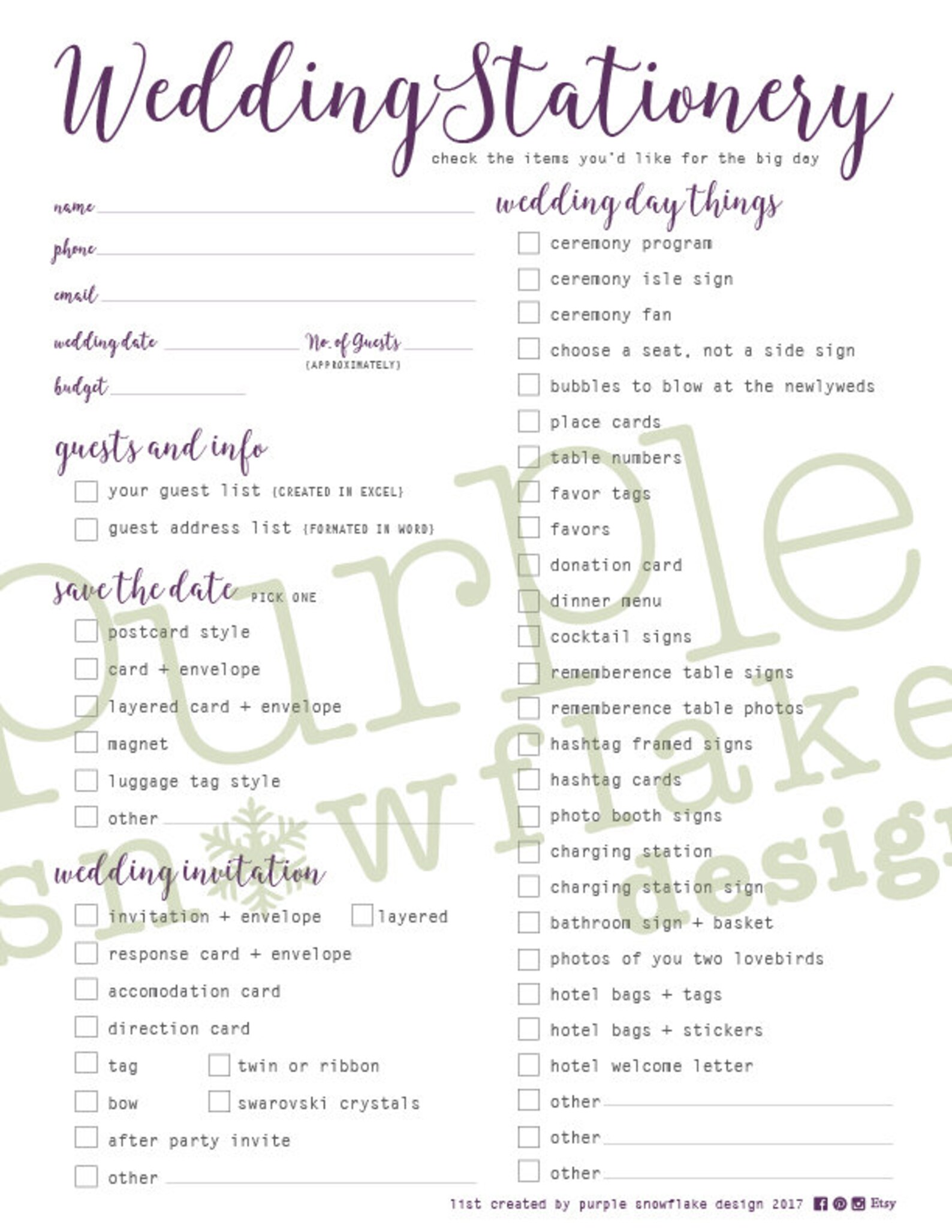 Wedding Stationery Checklist | Etsy