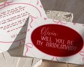 Will you be my Bridesmaid proposal card template digital hand drawn bridesmaid ask maid of honor editable Card pink bow direct download B005