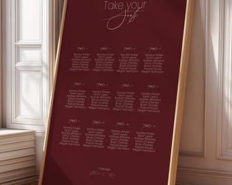 Retro Burgundy Wedding Seating Chart Template Old Money Printable Seating Plan DIY Seating Chart Vintage Stripe Wedding Sign Editable W003