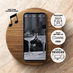 Wedding website template canva digital wedding invitation rsvp countdown music save the date digital invitation template online invite E006