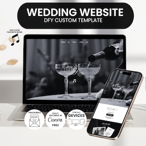 Wedding website template canva digital wedding invitation rsvp countdown music save the date digital invitation template online invite E006