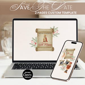Nostalgic Nutcracker Save the Date Website Template Christmas Ballet Wedding Ballerina Mouse King RSVP Canva One Page Holiday Invite E005
