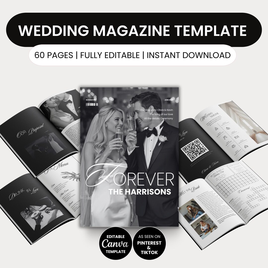 Magazine Program Wedding Magazine Template Program Canva Editable 60 Page Wedding ...