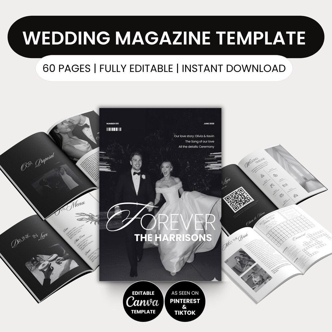 Magazine Program Wedding Magazine Template Program Canva Editable 60 Page Wedding ...