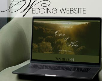 Luxury Countryside Greenery Envelope Wedding Website Template Editable Digital Invite RSVP Registry Old Money Elegant Canva Download W001