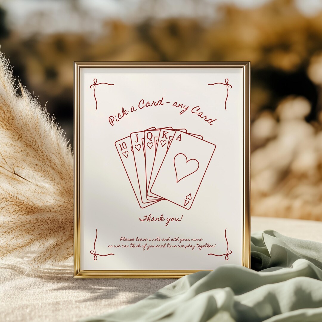 Pick a Card Guestbook Wedding Sign Printable Retro Hand Drawn Old Money ...