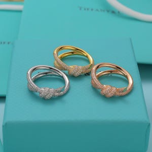 S925 silver women's ring, Tiffany full diamond exquisite knot ring, birthday gift for her
