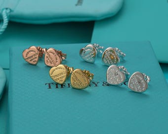 Pendientes Tiffany con forma de corazón, pendientes pequeños, pendientes de plata de ley, joyería de diseño, regalo para ella.