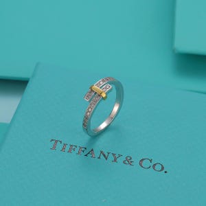 S925 silver women's ring, Tiffany full diamond color separation double line ring, birthday gift for her
