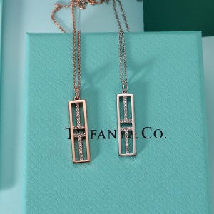 Tiffany and Co Jewelry, Hollow Rectangular Pendant Necklace, Sterling Silver Necklace, Please Return To Necklace, Gift for Her