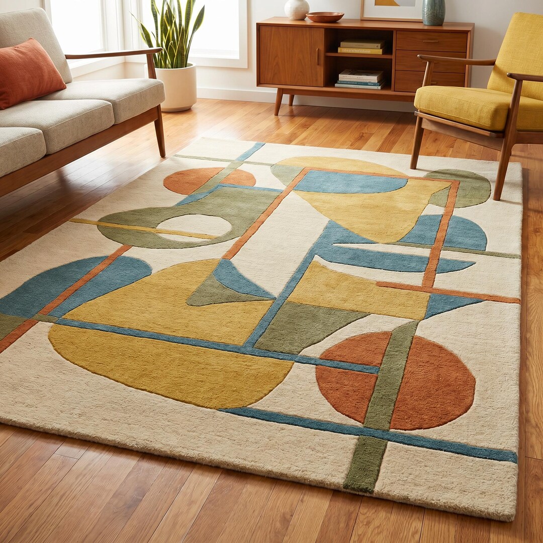 Modern Abstract Hand Tufted Wool Rug, Geometric Area Rug, Scandinavian ...