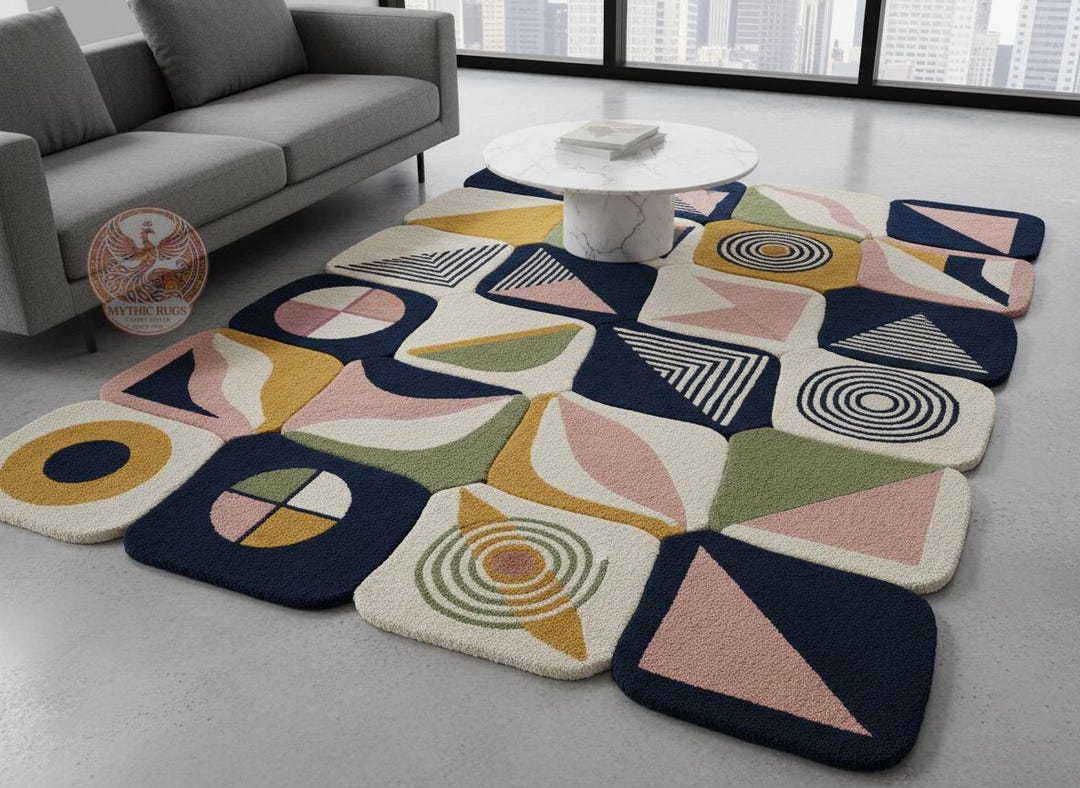Modern Mosaic Geometry Hand-tufted Wool Rug – Cut Pile Rectangular ...