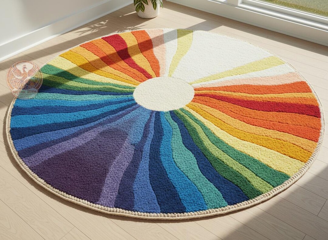 Squircle Rug Hand-tufted Woollen Rug Circle, Scalloped Shape Rainbow Colour - Etsy UK