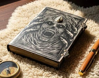 400 Pages Handcrafted Gothic Horror Leather Journal grimoire, C Clasp Lock book of shadows, Deckle Edge paper Christmas Gift Witchy Gift