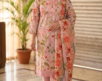 Floral Cotton Kurta Set Chiffon Dupatta, Indian Ethnic Suit, Summer Outfit, Printed Kurta Set perfect for office wear, Festive gatherings