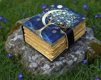 400 pagina's grote grimoire, levensboomdagboek, handgemaakt leren dagboek, spreukenboek van schaduwen, antiek deckle edge grimoire-cadeau voor hem haar
