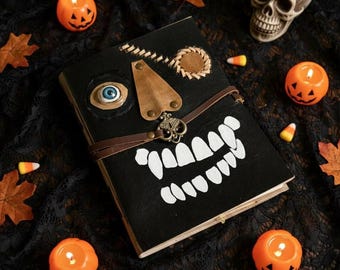 Handmade 3D Monster Face Grimoire: Halloween Spellbook Journal