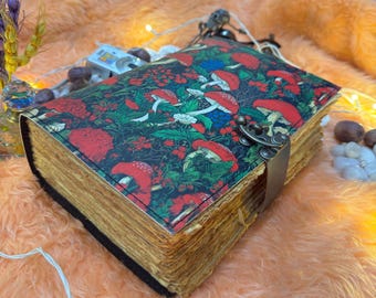 Handcrafted Mushroom Leather Journal With C Clasp Lock: Antique Deckle Edge Grimoire Gift For Her Perfect Christmas Gift For Him Her