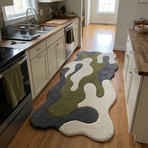 Moss Irregular Shaped Wool Rug, Colorful Hand Tufted Custom Area Rugs for Living Room