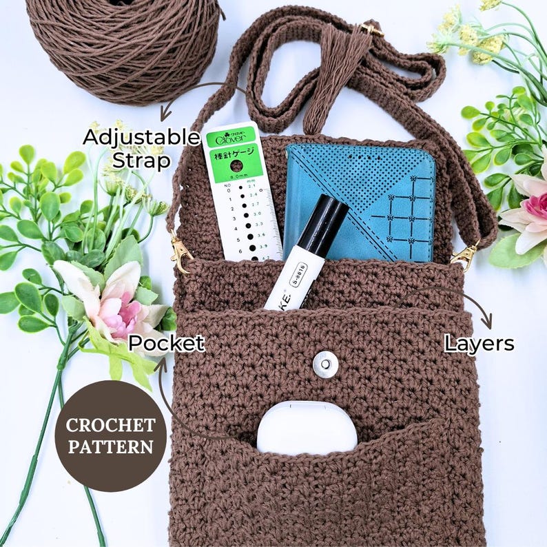 Crochet Phone Bag Pattern: Boho Crossbody with Pocket and Compartment (PDF) image 1