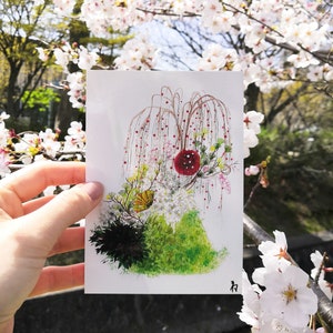 Eine traditionell gemalte japanische Szene: Kyoto Ikebana Karte