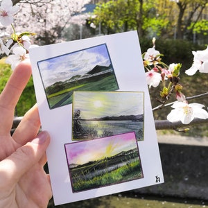 Une sélection de scènes de promenade japonaises peintes : autour de Moriyama, Shiga, carte d'art imprimée au Japon