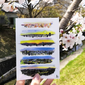 360oC vistas del atardecer pintadas desde la torre de Tokio tarjeta de arte impresa