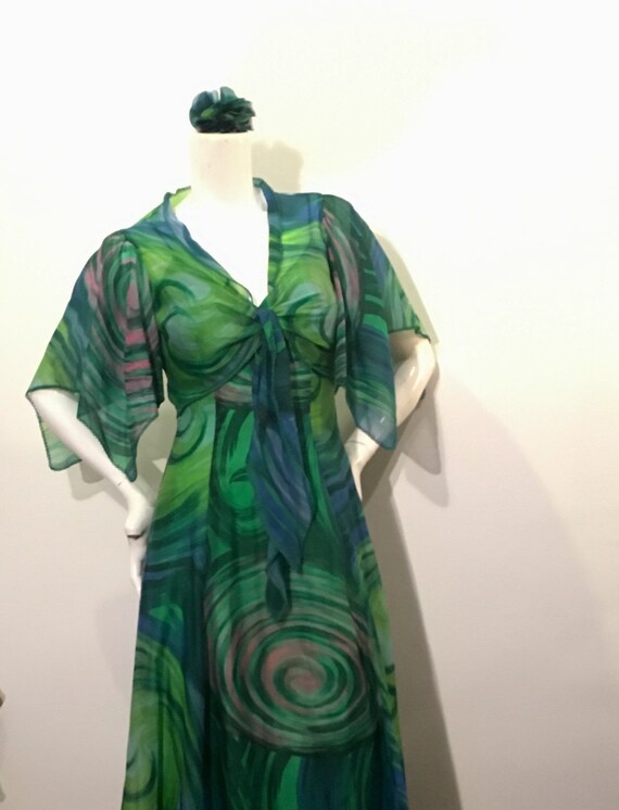 Stunning Green Vintage Dress with Cropped Sheer Sh