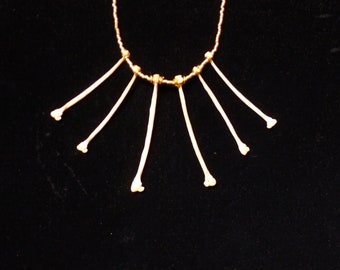 24k Gold Plated Bead Necklace with Mink Bones