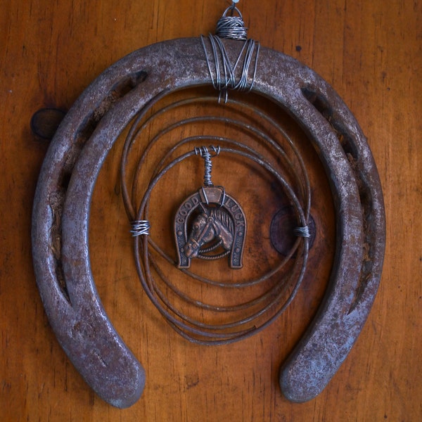 Horseshoe Rustic Good Luck Charm Found Object Art Barn Ranch Home Decor 29