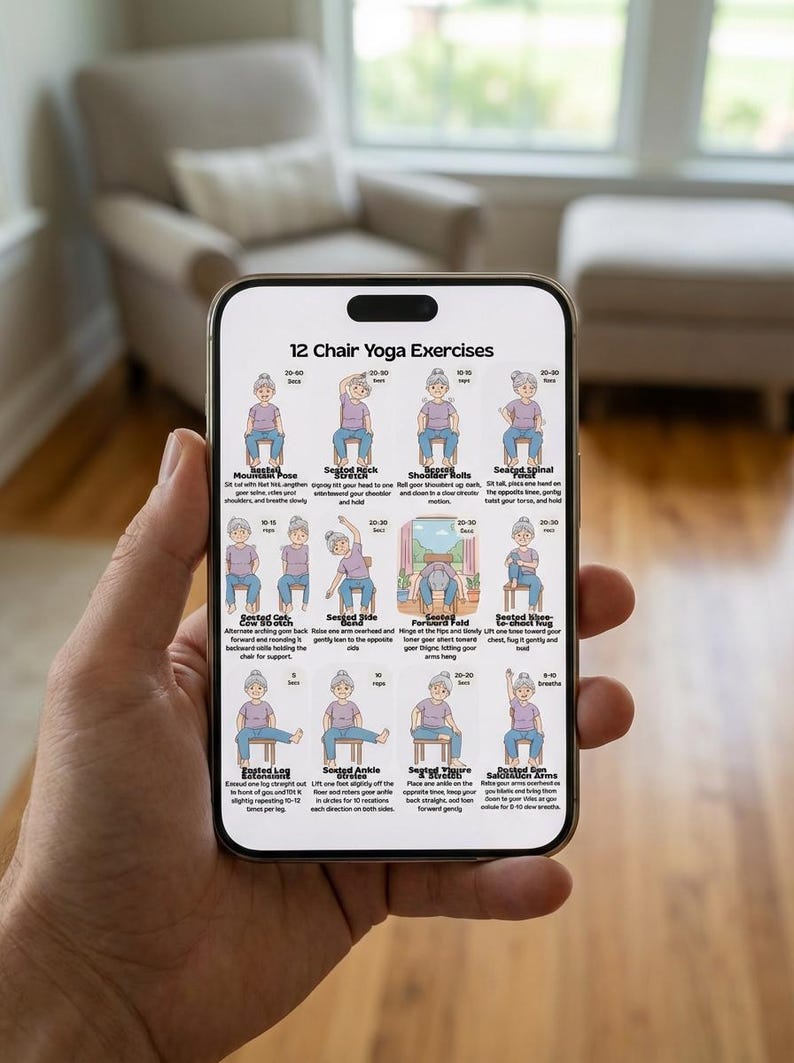 Seated Yoga Routine Senior Chair Yoga Exercises | Printable Seated Yoga Routine | Mobility ...